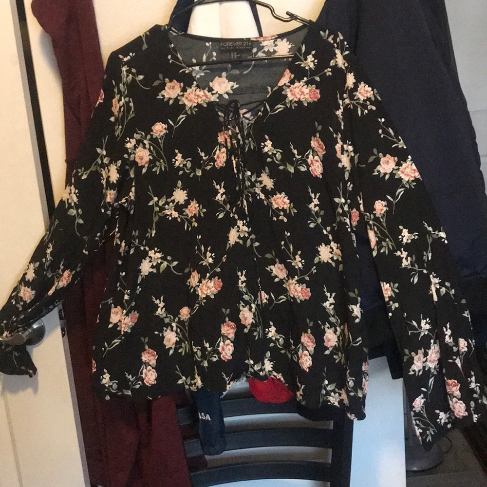 Forever 21- flowery, flowy, black long sleeved top